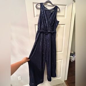 City Chic Dazzling Jumpsuit - Navy Size 14 (XS Plus)